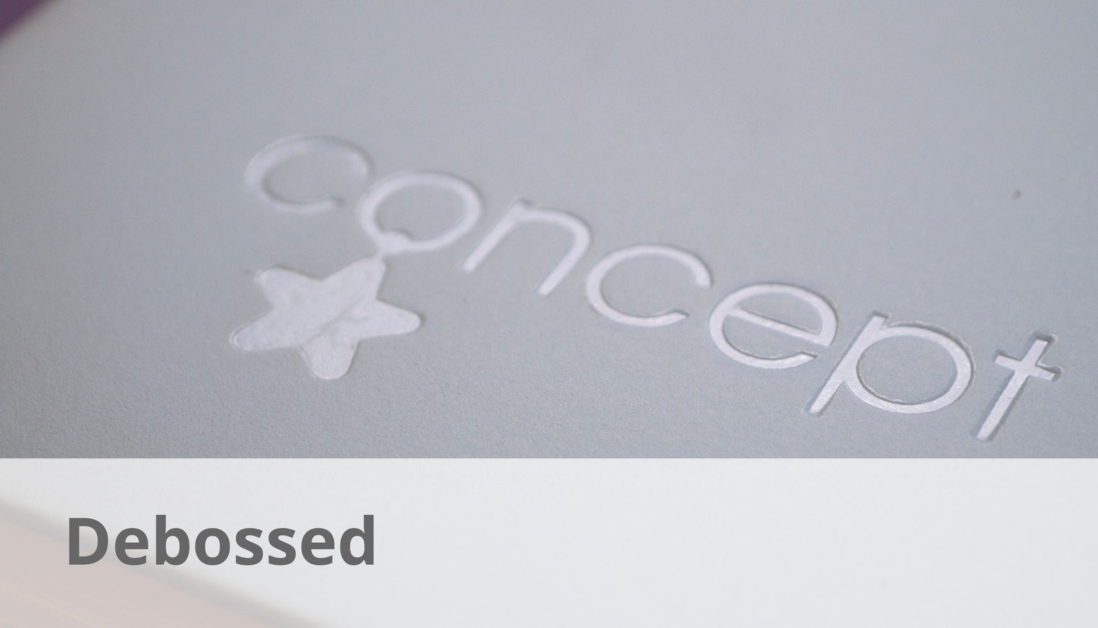 a debossed notebook showing company branding