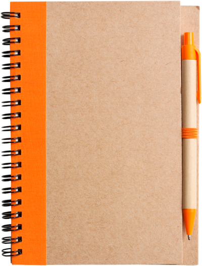 Branded Promotional RECYCLED NOTE BOOK & PEN in Natural & Orange Note Pad From Concept Incentives.