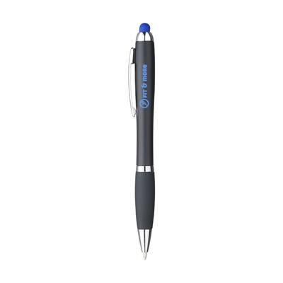 Branded Promotional ATHOS LIGHT-UP TOUCH BALL PEN in Dark Blue Pen From Concept Incentives.