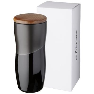 Branded Promotional RENO 370 ML DOUBLE-WALLED CERAMIC POTTERY TUMBLER in Black Solid  From Concept Incentives.
