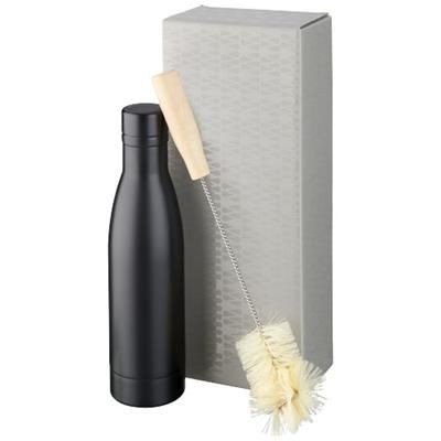 Branded Promotional VASA COPPER VACUUM THERMAL INSULATED BOTTLE with Brush Set in Black Solid Sports Drink Bottle From Concept Incentives.