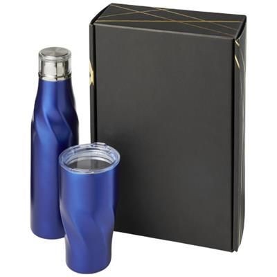Branded Promotional HUGO COPPER VACUUM THERMAL INSULATED GIFT SET in Black Solid Sports Drink Bottle From Concept Incentives.