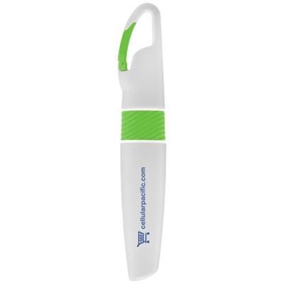 Branded Promotional PICASSO HIGHLIGHTER with Carabiner in White Solid-green Highlighter Pen From Concept Incentives.