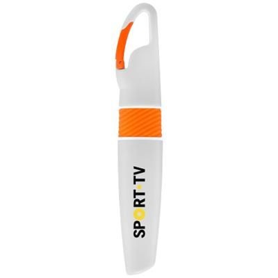 Branded Promotional PICASSO HIGHLIGHTER with Carabiner in White Solid-orange Highlighter Pen From Concept Incentives.