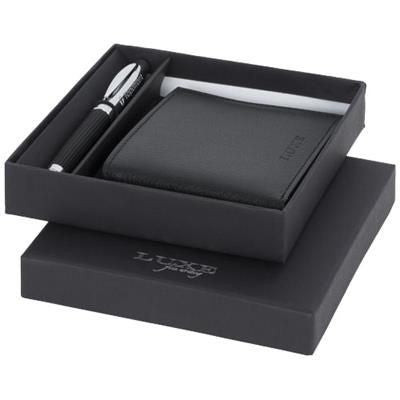 Branded Promotional BARITONE BALL PEN AND WALLET GIFT SET in Black Solid Pen From Concept Incentives.