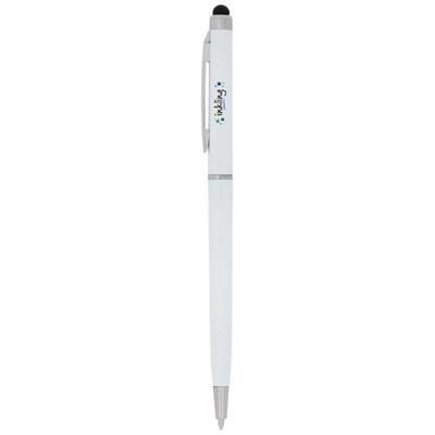 Branded Promotional VALERIA ABS BALL PEN with Stylus in White Solid Pen From Concept Incentives.