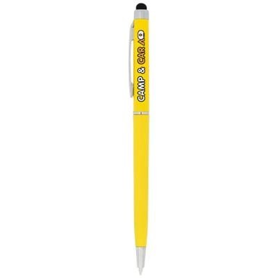 Branded Promotional VALERIA ABS BALL PEN with Stylus in Yellow Pen From Concept Incentives.