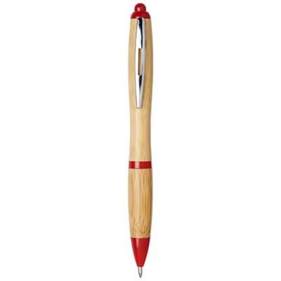 Branded Promotional NASH BAMBOO BALL PEN in Natural-red  From Concept Incentives.