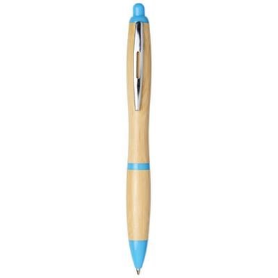 Branded Promotional NASH BAMBOO BALL PEN in Natural-light Blue  From Concept Incentives.