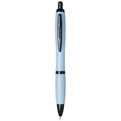 Branded Promotional NASH WHEAT STRAW BLACK TIP BALL PEN in Light Blue  From Concept Incentives.