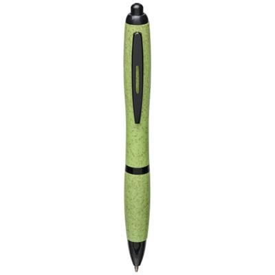 Branded Promotional NASH WHEAT STRAW BLACK TIP BALL PEN in Green  From Concept Incentives.