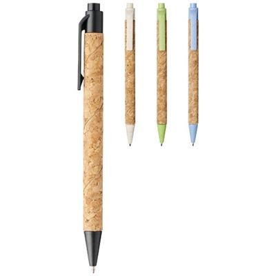 Branded Promotional MIDAR CORK AND WHEAT STRAW BALL PEN in Natural-black Solid  From Concept Incentives.