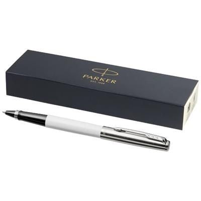 Branded Promotional JOTTER PLASTIC with Stainless Steel Metal Rollerbal Pen in White Solid  From Concept Incentives.