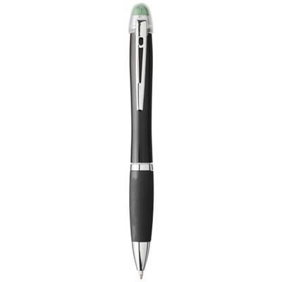 Branded Promotional NASH LIGHT-UP BLACK BARREL AND GRIP BALL PEN in Green  From Concept Incentives.