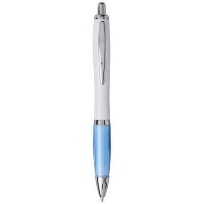 Branded Promotional NASH PET WHITE SOLID BARREL BALL PEN in Light Blue  From Concept Incentives.