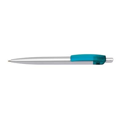 Branded Promotional ART LINE PLASTIC BALL PEN in Silver with Petrol Trim Pen From Concept Incentives.