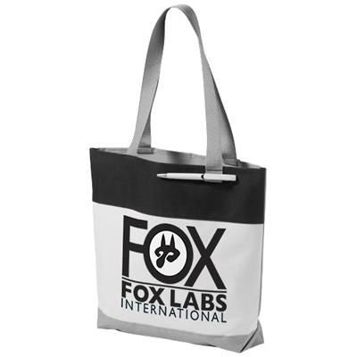 Branded Promotional BLOOMINGTON COLOUR-BLOCK CONVENTION TOTE BAG in White Solid-black Solid Bag From Concept Incentives.