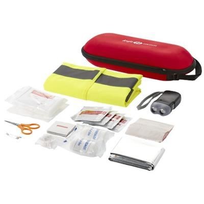 Branded Promotional HANDIES 46-PIECE FIRST AID KIT AND SAFETY VEST in Red Accident Kit From Concept Incentives.