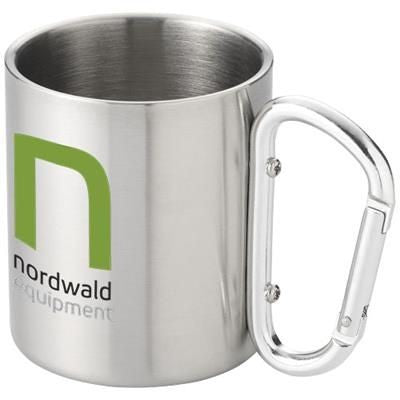 Branded Promotional ALPS 200 ML VACUUM THERMAL INSULATED MUG with Carabiner in Silver Mug From Concept Incentives.