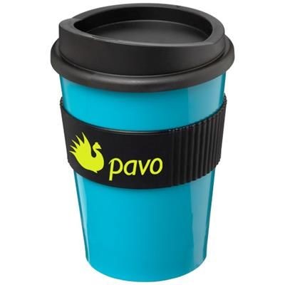 Branded Promotional AMERICANO¬Æ MEDIO 300 ML TUMBLER with Grip in Aqua Blue-black Solid Travel Mug From Concept Incentives.