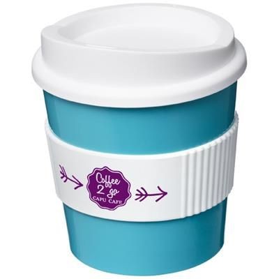 Branded Promotional AMERICANO¬Æ PRIMO 250 ML TUMBLER with Grip in Aqua Blue-black Solid Travel Mug From Concept Incentives.