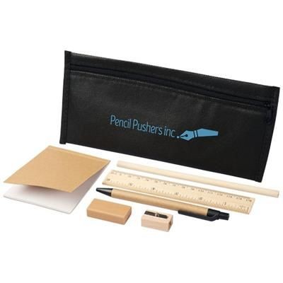 Branded Promotional ENVIRO 7-PIECE ECO PENCIL CASE SET in Black Solid  From Concept Incentives.