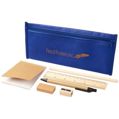 Branded Promotional ENVIRO 7-PIECE ECO PENCIL CASE SET in Blue  From Concept Incentives.