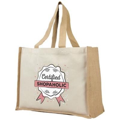 Branded Promotional VARAI 340 G-M² CANVAS AND JUTE SHOPPER TOTE BAG in Natural Bag From Concept Incentives.