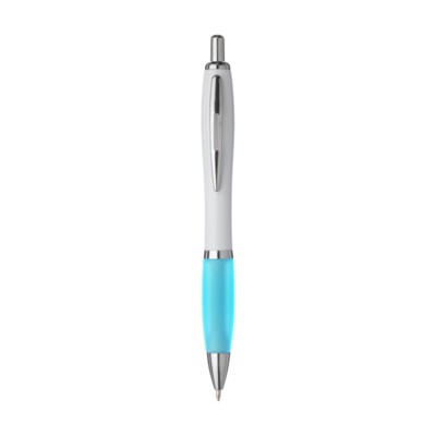 Branded Promotional ATHOS WHITE PEN in Light Blue Pen From Concept Incentives.