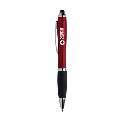 Branded Promotional ATHOS COLOUR TOUCH BALL PEN in Red Blue Ink Plastic Ball Pen with Metallic Look Barrel, Rubber Grip, Pen From Concept Incentives.