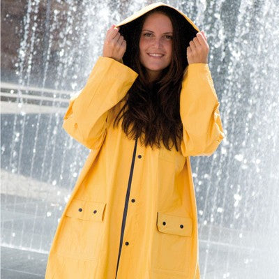Branded Promotional BICOLOUR XL PVC REVERSIBLE RAIN COAT in Blue & Yellow Rain Coat From Concept Incentives.