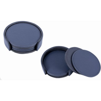 Branded Promotional PU ROUND COASTER SET in Blue Coaster Set From Concept Incentives.