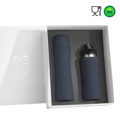 Branded Promotional COLORISSIMO WATER BOTTLE AND THERMOS FLASK SET in Black from Concept Incentives