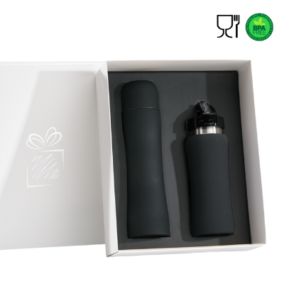Branded Promotional COLORISSIMO WATER BOTTLE AND THERMOS FLASK SET in Black from Concept Incentives