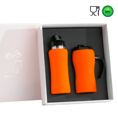 Branded Promotional COLORISSIMO WATER BOTTLE AND THERMAL MUG WITH HANDLE SET in Orange from Concept Incentives