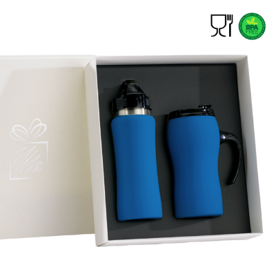 Branded Promotional COLORISSIMO WATER BOTTLE AND THERMAL MUG WITH HANDLE SET in Blue from Concept Incentives