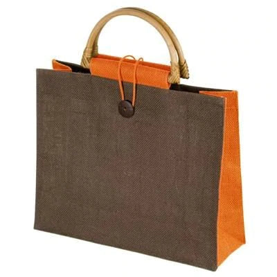 Branded Promotional JUTE BAG with Bamboo Grip in Light Blue Bag From Concept Incentives.