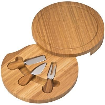 Branded Promotional BAMBOO CHOPPING BOARD & CHEESE SET in Brown Cheese Set From Concept Incentives.