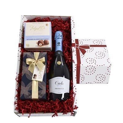 Branded Promotional PROSECCO, CHOCOLATE & TRUFFLES GIFT BOX Champagne From Concept Incentives.