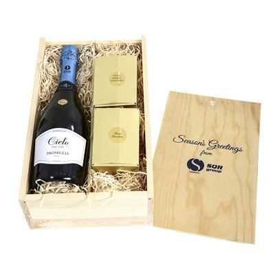 Branded Promotional PROSECCO, CHOCOLATE & TRUFFLES CRATE Champagne From Concept Incentives.