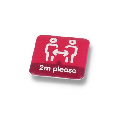 Branded Promotional SOCIAL DISTANCING BUTTON BADGE ‚Äì 37MM SQUARE Badge From Concept Incentives.