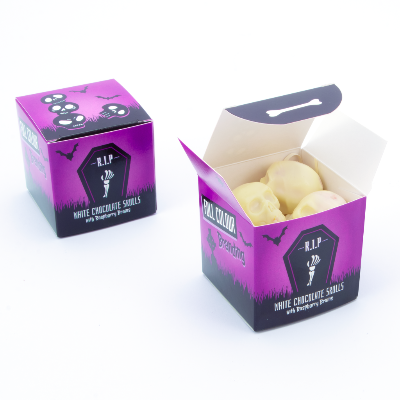 Branded Promotional HALLOWEEN ECO CUBE OF 4 WHITE CHOCOLATE SKULLS from Concept Incentives