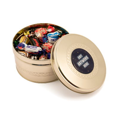 Branded Promotional GOLD XMAS TREAT TIN with Celebrations from Concept Incentives