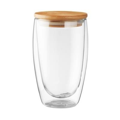 Branded Promotional DOUBLE WALL HIGH BOROSILICATE GLASS with Bamboo Lid with Silicon Ring From Concept Incentives.