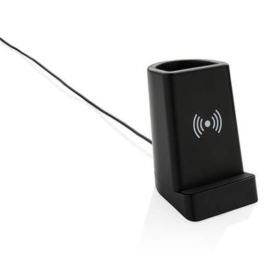 Branded Promotional LIGHT UP LOGO 5W CORDLESS CHARGER PEN HOLDER in Black Charger From Concept Incentives.