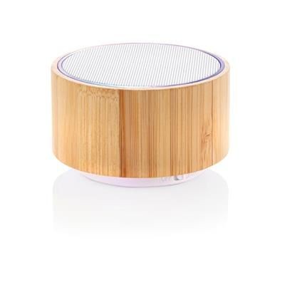 Branded Promotional BAMBOO CORDLESS SPEAKER in White Speakers From Concept Incentives.