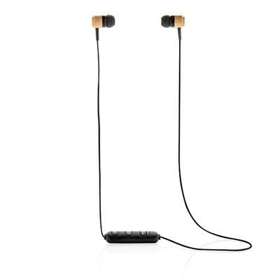 Branded Promotional BAMBOO CORDLESS EARBUDS in Brown Earphones From Concept Incentives.