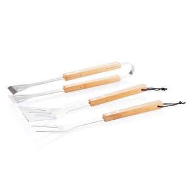 Branded Promotional 3 PCS BAMBOO BBQ SET in Brown BBQ From Concept Incentives.