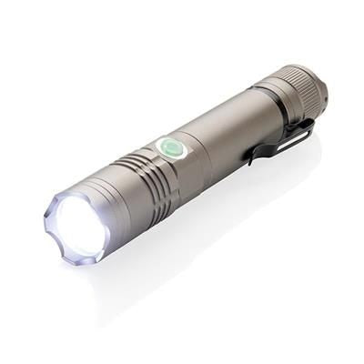 Branded Promotional RE-CHARGABLE 3W TORCH in Grey Technology From Concept Incentives.