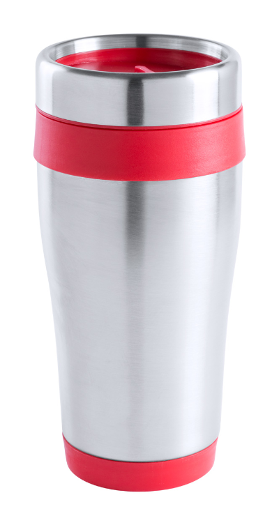 Branded Promotional FRESNO STAINLESS STEEL METAL DOUBLE WALL THERMO MUG with Colour Plastic Parts in Gift Box Travel Mug From Concept Incentives.